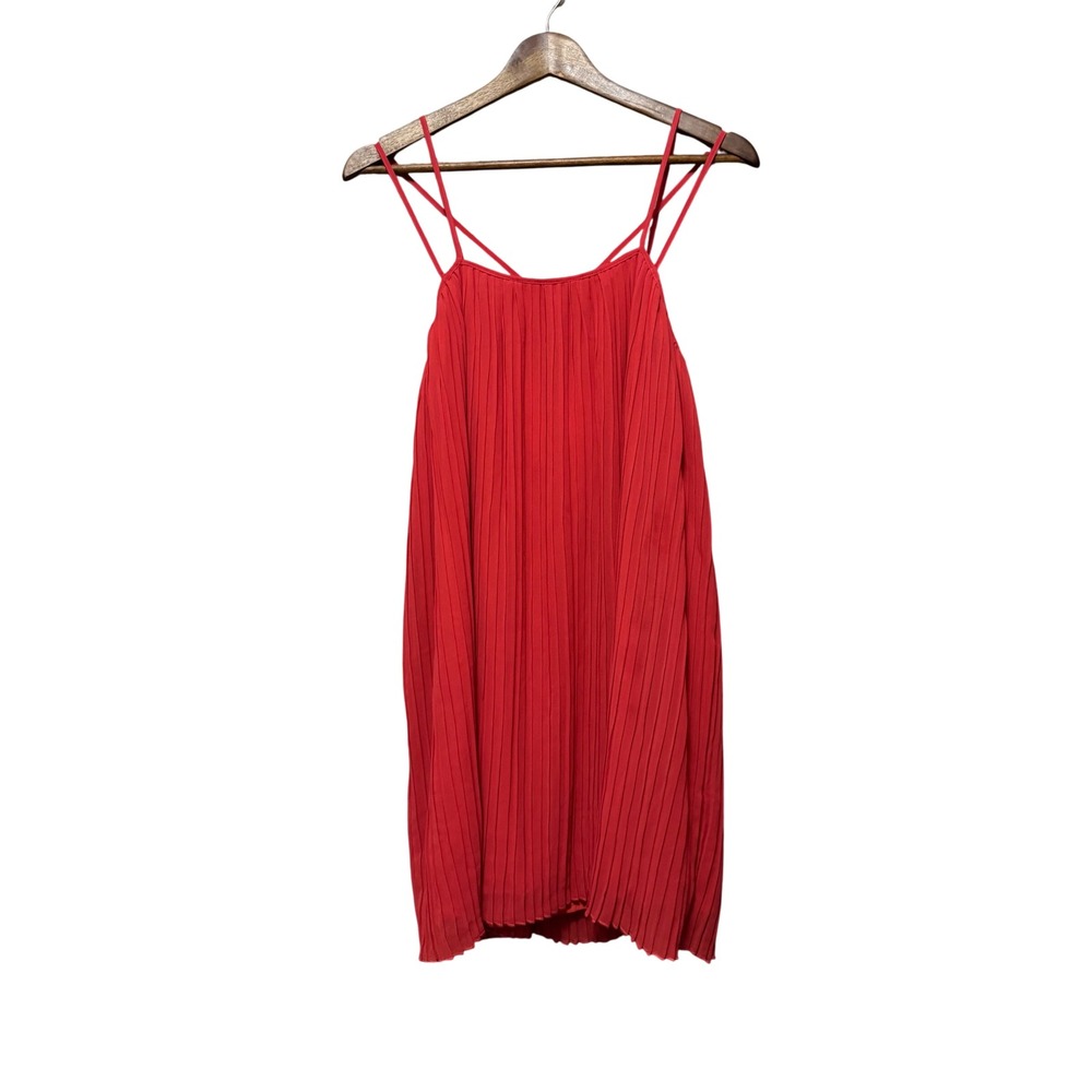 BCBGeneration Mini Dress Womens XS Red Excellent Pleated Strappy Back Babydoll